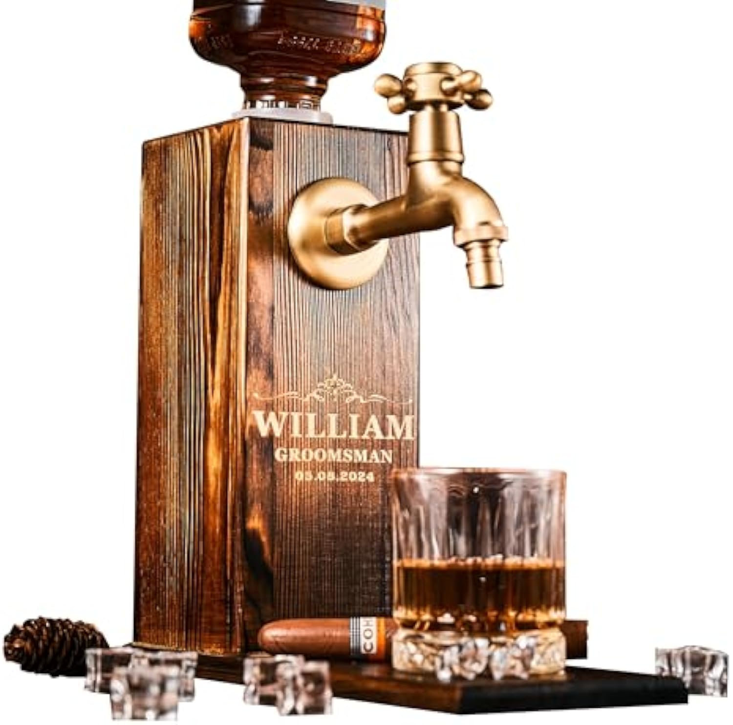 Personalized Wooden Liquor Whiskey Dispenser